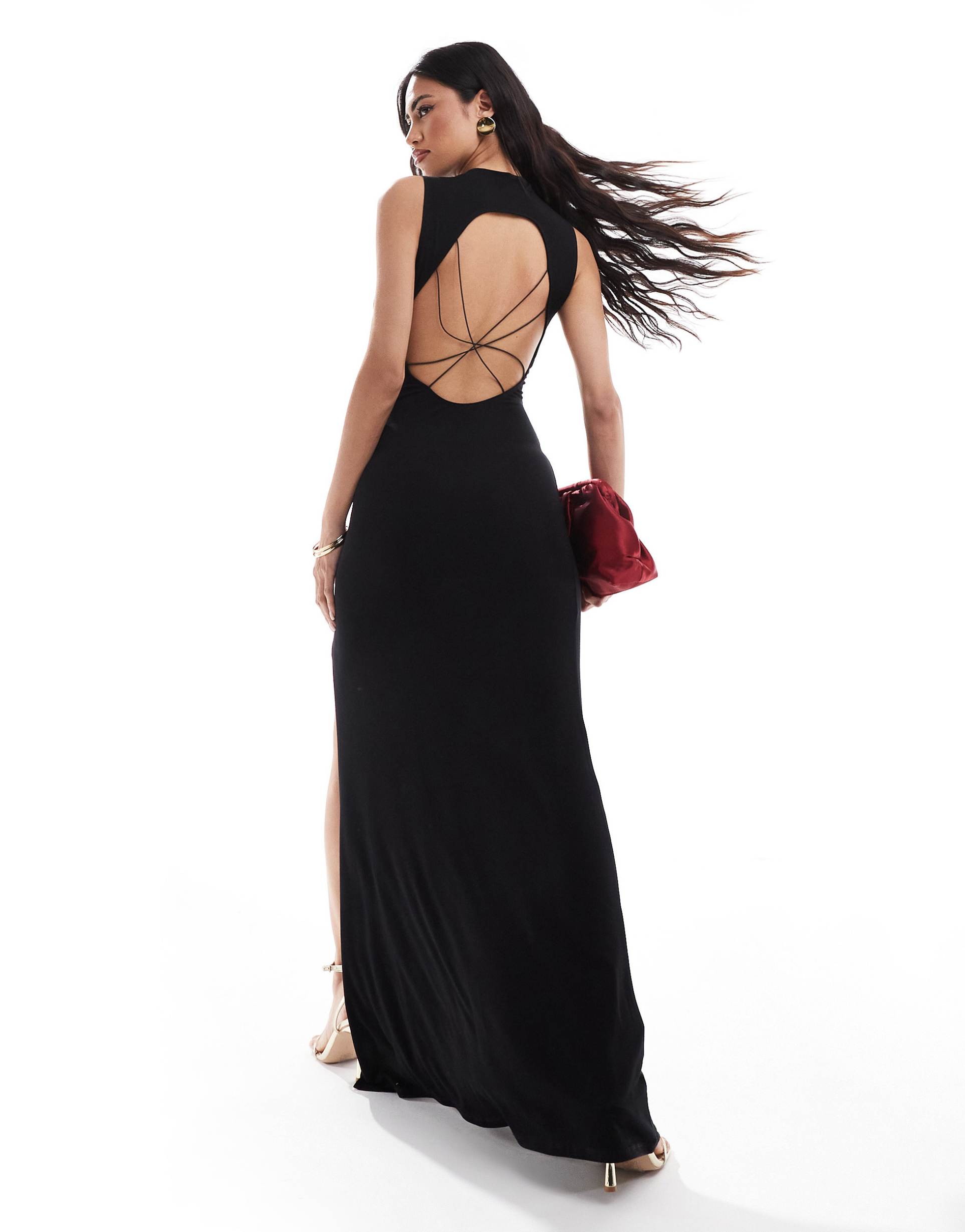 asos design sleeveless super strappy open back maxi dress in black