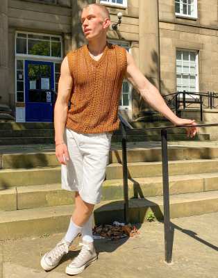 tan sleeveless cardigan