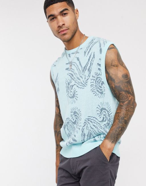 ASOS DESIGN sleeveless sweater vest with shell design in mint | ASOS