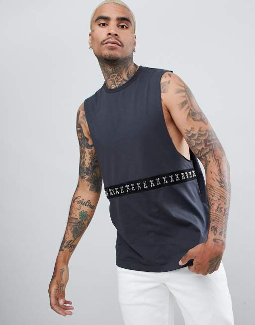 ASOS DESIGN sleeveless tshirt with body metalwear in gray ASOS