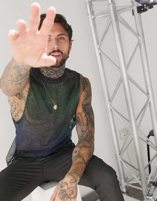 Asos Design Sleeveless T Shirt With Dropped Armhole In Dip Dye