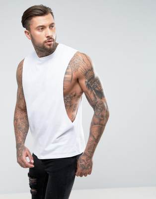 ASOS DESIGN sleeveless t-shirt with extreme dropped armhole in white | ASOS