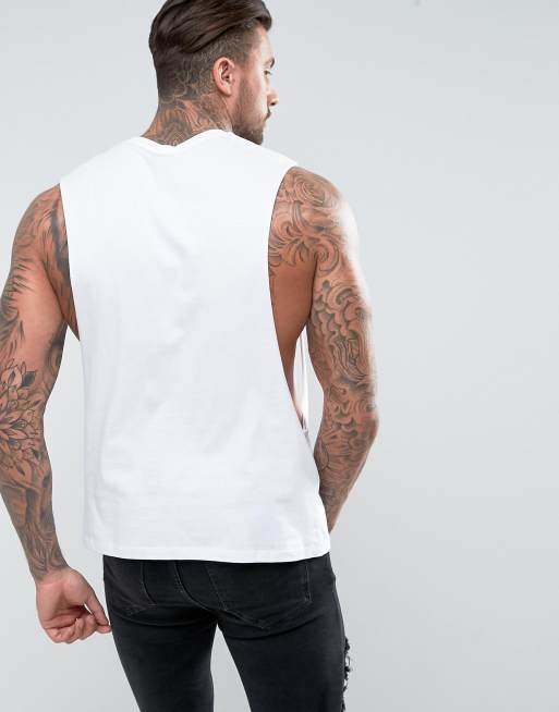 ASOS DESIGN sleeveless t-shirt with extreme dropped armhole in white, 2 of 4