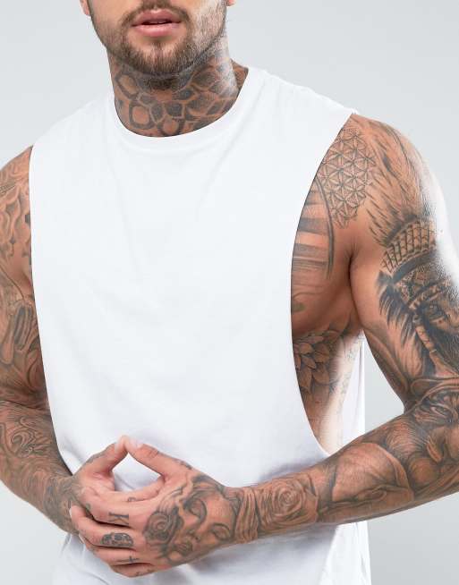 ASOS DESIGN sleeveless t-shirt with extreme dropped armhole in white, 3 of 4