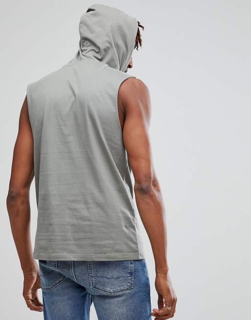 ASOS DESIGN sleeveless t shirt with hood in grey