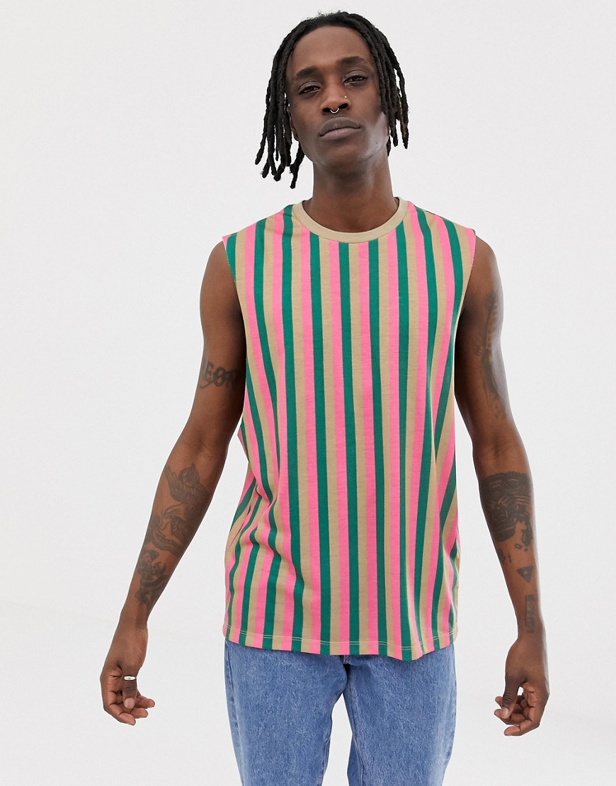 ASOS DESIGN sleeveless t-shirt with vertical stripe-Multi