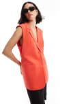 [ASOS DESIGN] ASOS DESIGN sleeveless tailored blazer with linen look in red M Red