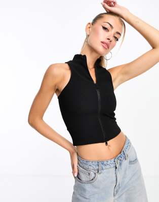 ASOS DESIGN sleeveless tank with double ended zip in black