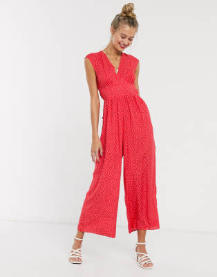 red polka dot jumpsuit