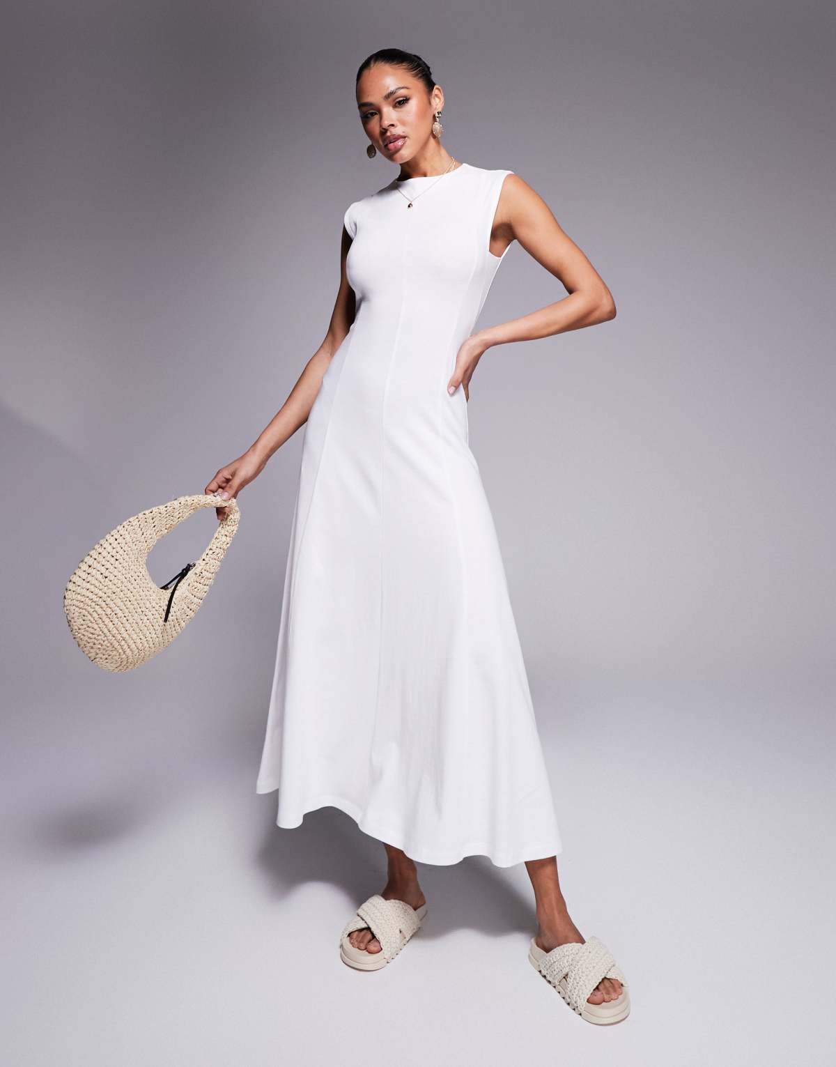 ASOS DESIGN sleeveless tennis midi dress in white