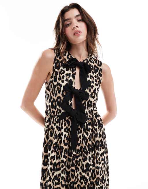 ASOS DESIGN sleeveless tie front maxi dress in leopard print ASOS