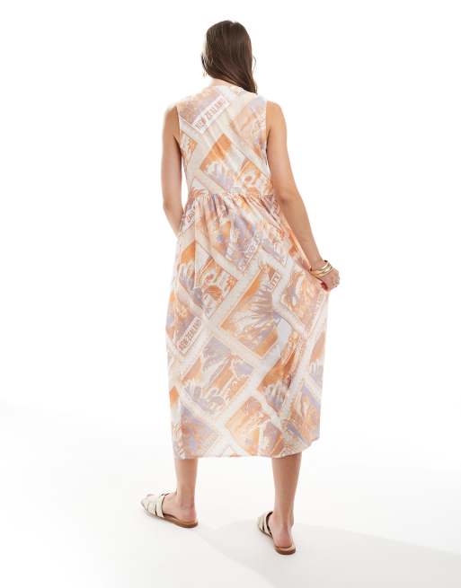 ASOS DESIGN sleeveless tie front maxi dress in postcard print, 3 of 4