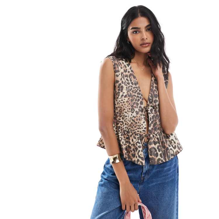 ASOS Design Sleeveless Tie Front Top in Animal print Multi