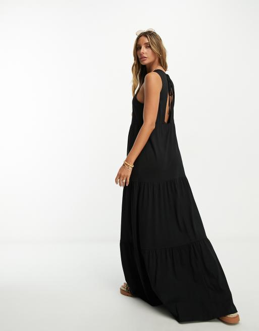 ASOS DESIGN sleeveless tiered maxi dress in black ASOS