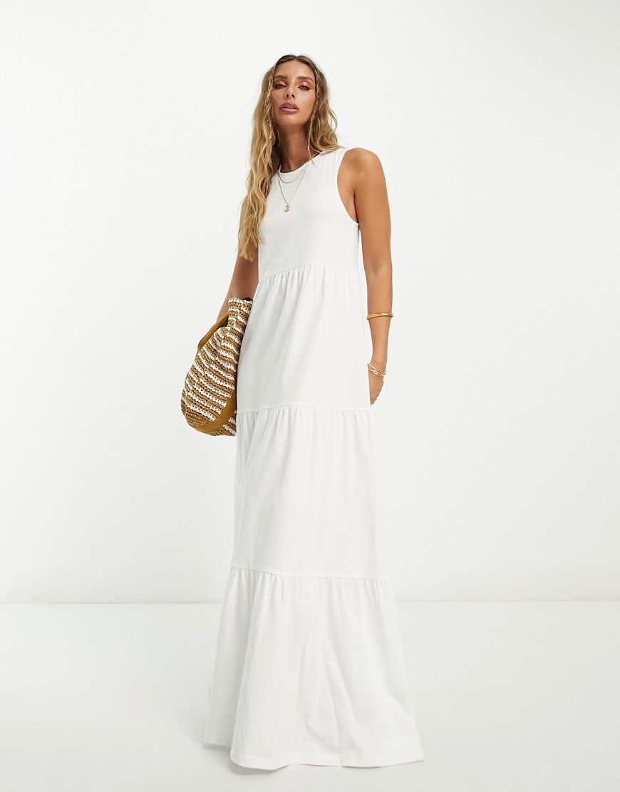 ASOS DESIGN sleeveless tiered maxi dress in white