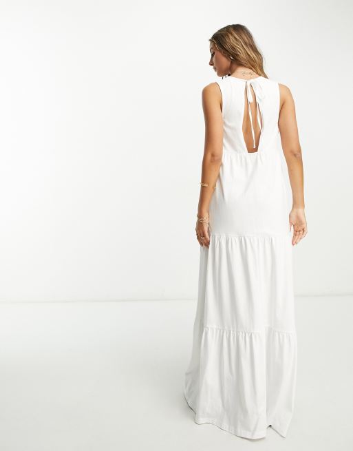 ASOS DESIGN sleeveless tiered maxi dress in white