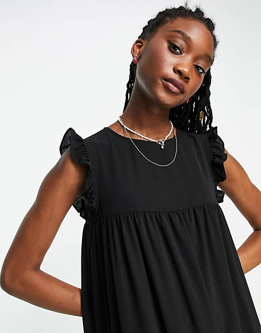  sleeveless tiered midi dress with frills in black 