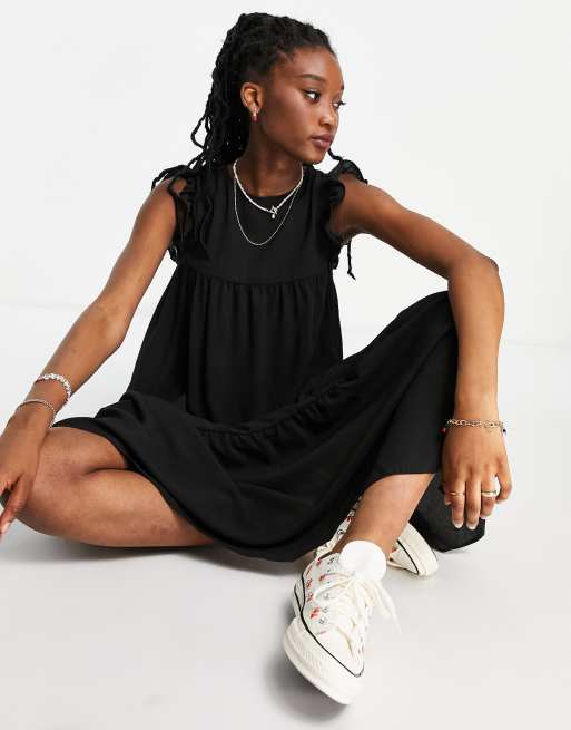 ASOS DESIGN sleeveless tiered midi dress with ruffles in black ASOS