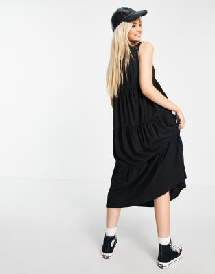 midi black smock dress