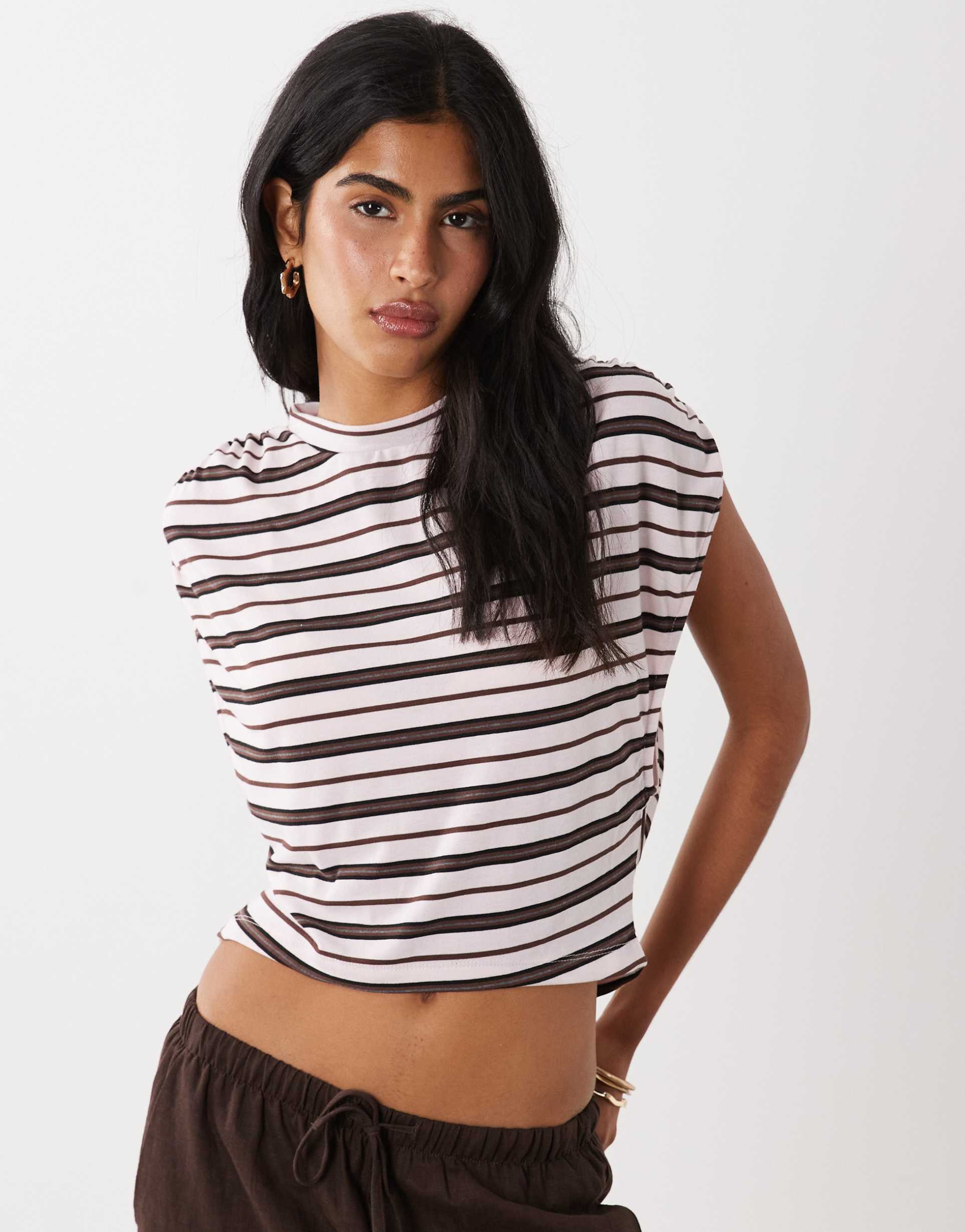 asos design sleeveless top in pink and brown stripes
