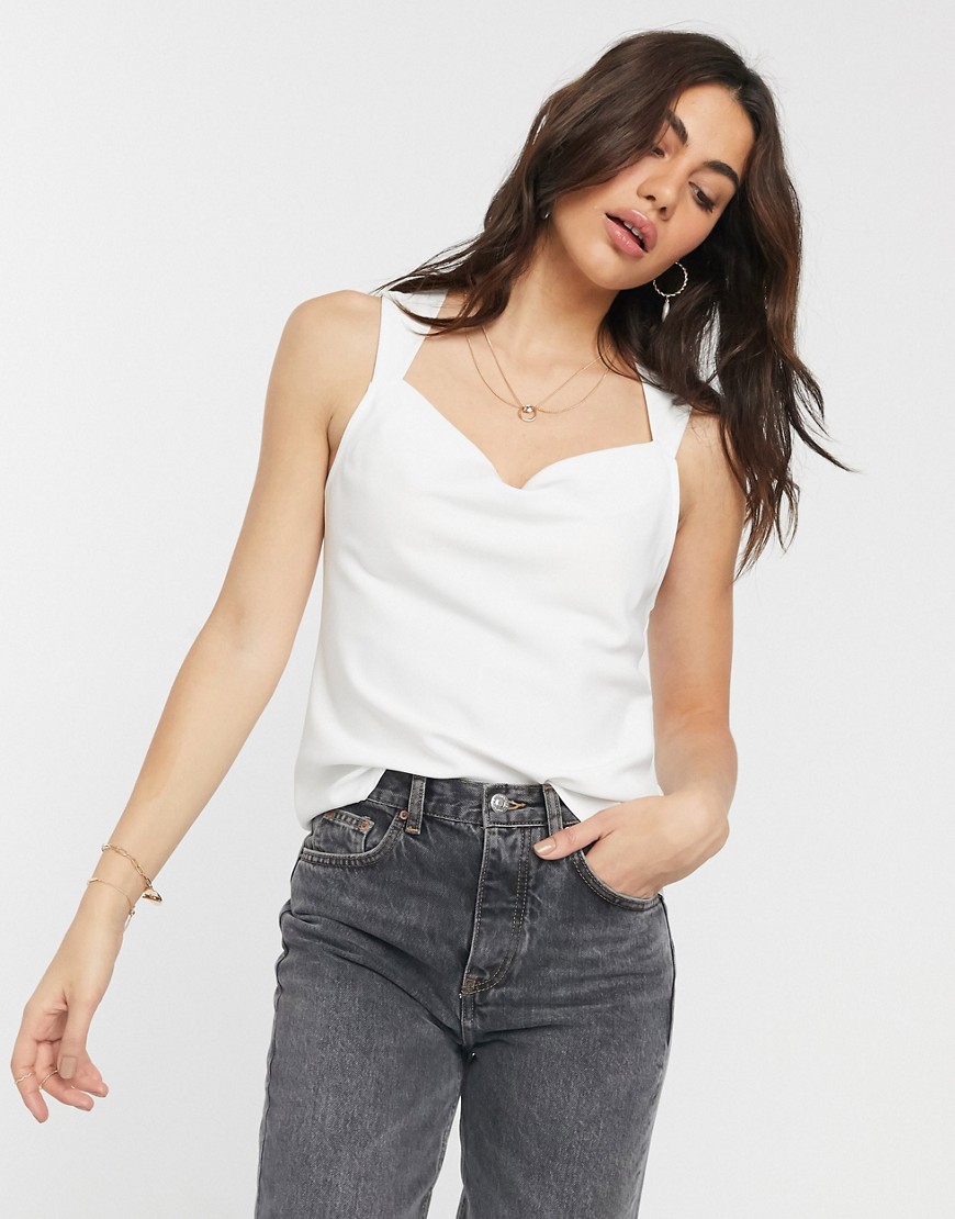 ASOS DESIGN sleeveless top with cowl neck in Ivory-White