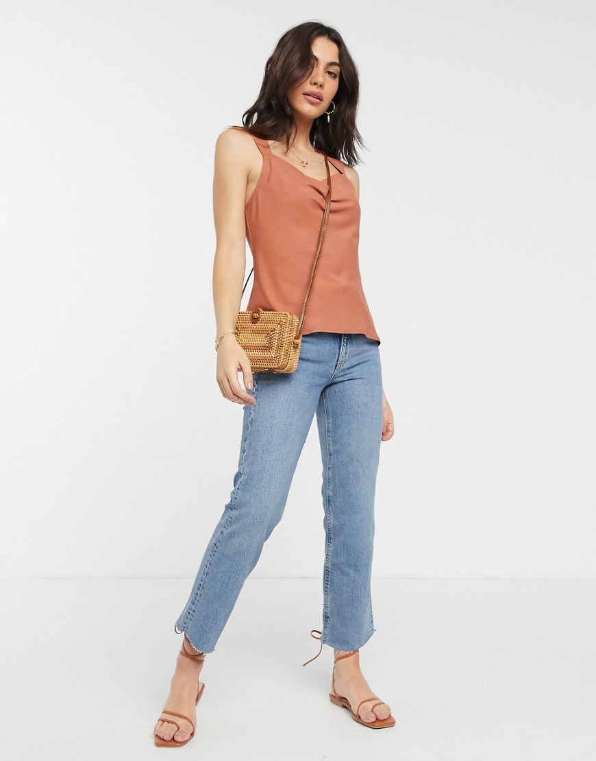 ASOS DESIGN sleeveless top with cowl neck in Rust-No Color