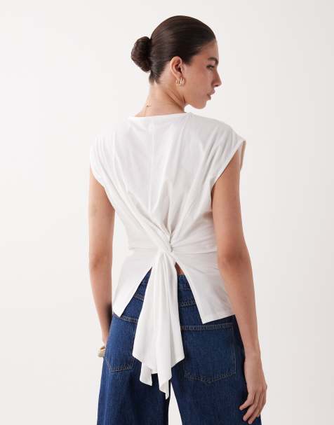 ASOS DESIGN sleeveless top with gathered back detail in white