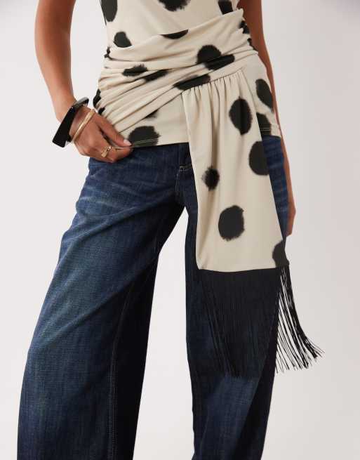 ASOS DESIGN sleeveless top with knot fringe detail top in spot print, 4 of 4