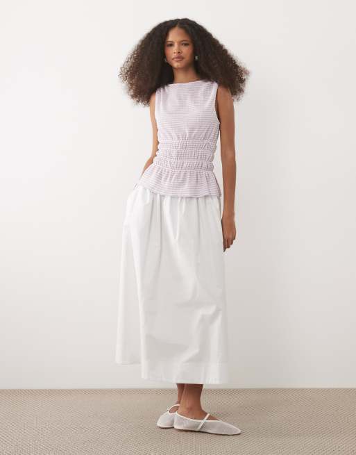 ASOS DESIGN sleeveless top with shirred waist in lilac gingham, 3 of 4