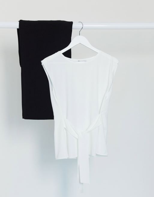 ASOS DESIGN sleeveless top with tie front detail in ivory