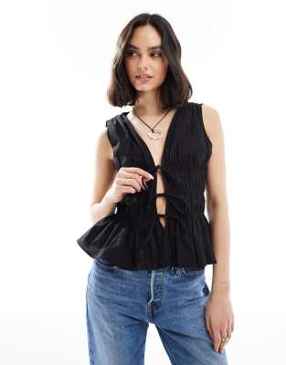 Asos Design Sleeveless Top With Tie Waist Detail In Black