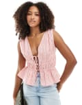 [ASOS DESIGN] ASOS DESIGN sleeveless top with tie waist detail in red and white stripe-Multi 14 Red/white stripe