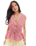 [ASOS DESIGN] ASOS DESIGN sleeveless top with tie waist detail in red gingham-Multi 8 Red gingham
