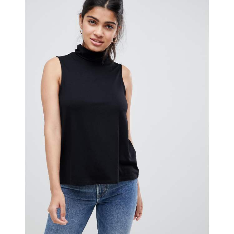 black mock neck top sleeveless