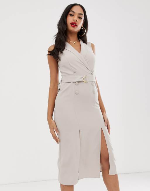 ASOS DESIGN sleeveless tux midi dress with belt ASOS