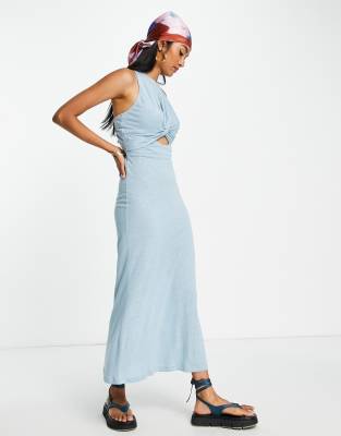 twist front bodycon midi dress