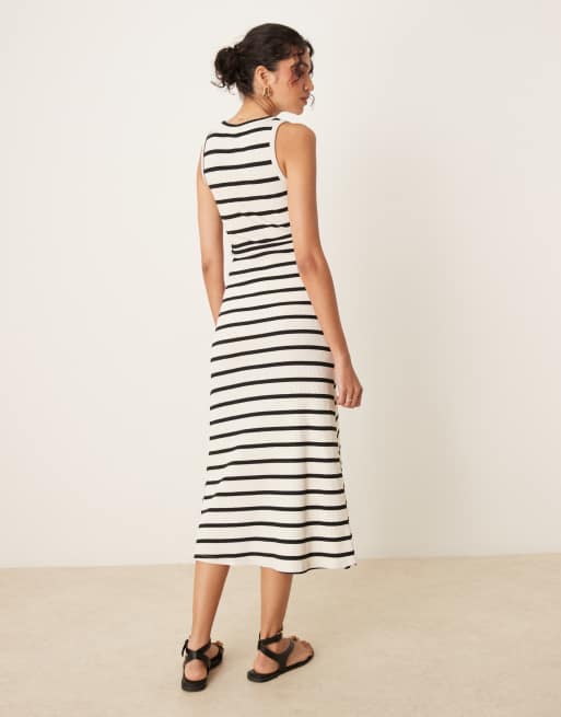ASOS DESIGN sleeveless twist maxi dress in black and cream stripe