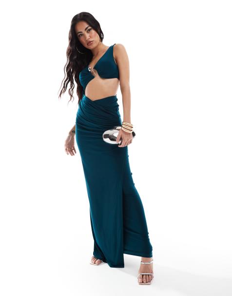 ASOS DESIGN sleeveless twist maxi dress with trim detail in petrol blue - view 1
