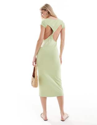 ASOS DESIGN sleeveless twist open back midaxi dress in green