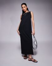 ASOS DESIGN sleeveless v-neck ribbed midaxi dress in black