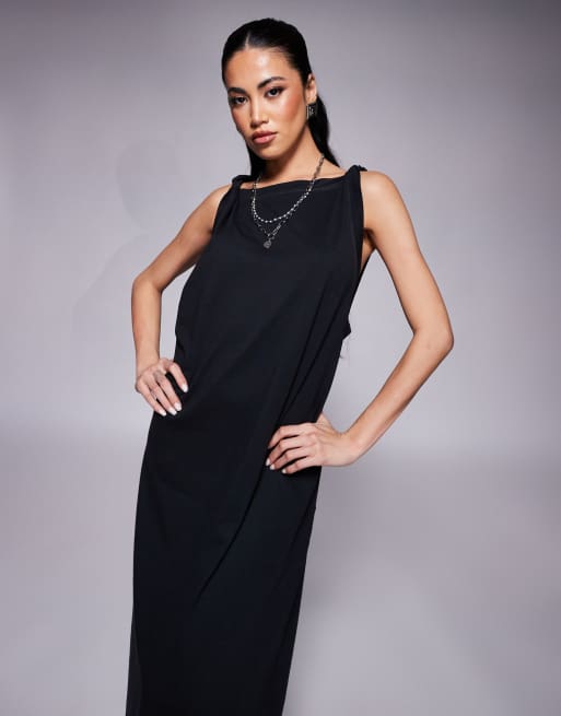 ASOS DESIGN sleeveless twist shoulder column midi dress in black