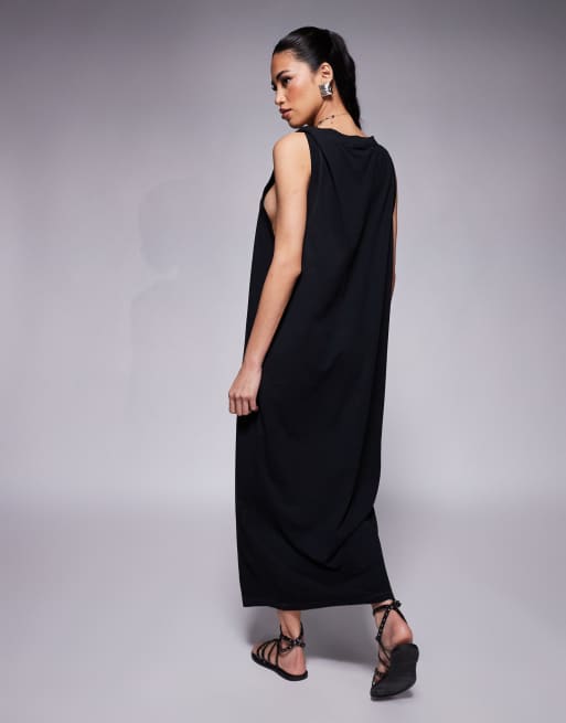 ASOS DESIGN sleeveless twist shoulder column midi dress in black