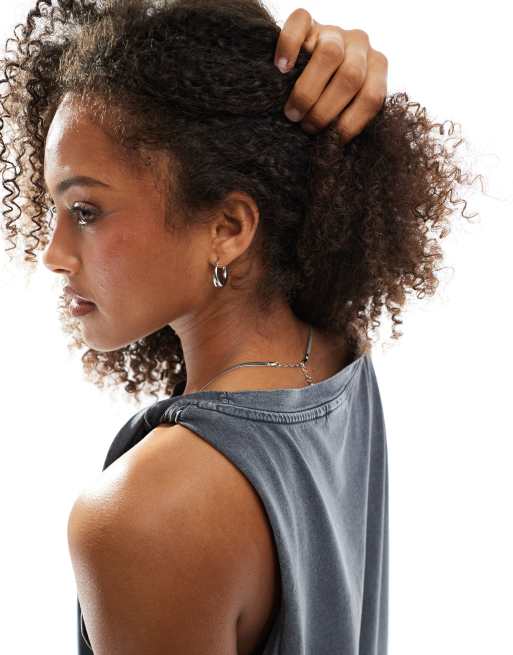 ASOS DESIGN sleeveless twist shoulder column midi dress in washed gray