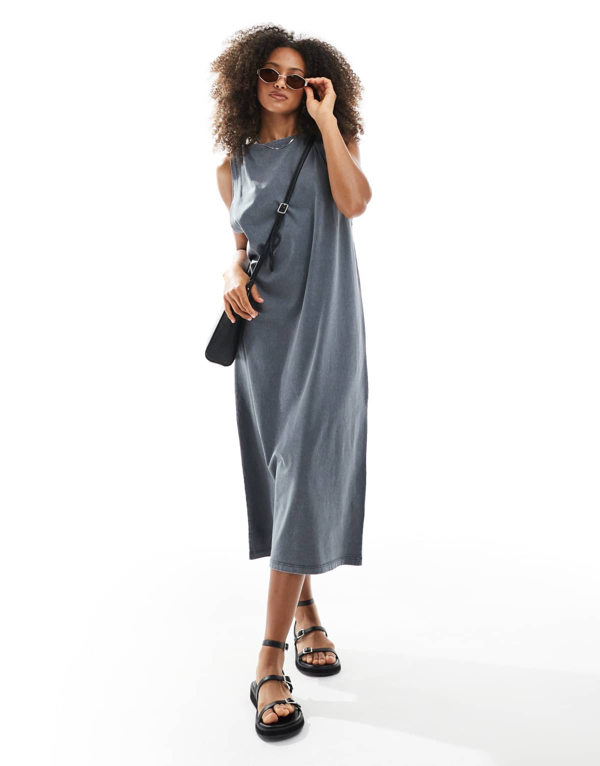 ASOS DESIGN sleeveless twist shoulder column midi dress in washed grey