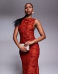 [ASOS DESIGN] ASOS DESIGN sleeveless twisted shoulder devore maxi dress in rust-Orange XS Rust