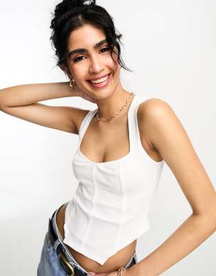 ASOS DESIGN sleeveless ultra wide neck corset top in white | ASOS