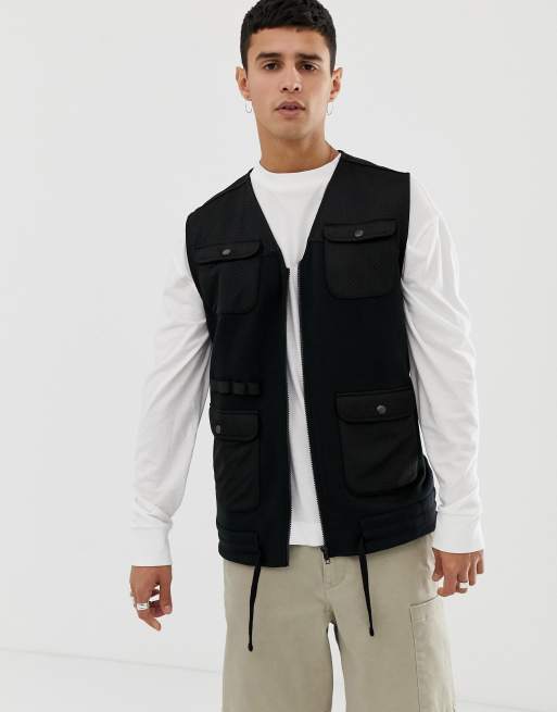 ASOS DESIGN sleeveless utility jacket with pockets in black