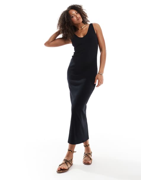 ASOS DESIGN sleeveless v-neck rib midaxi dress in black - view 2