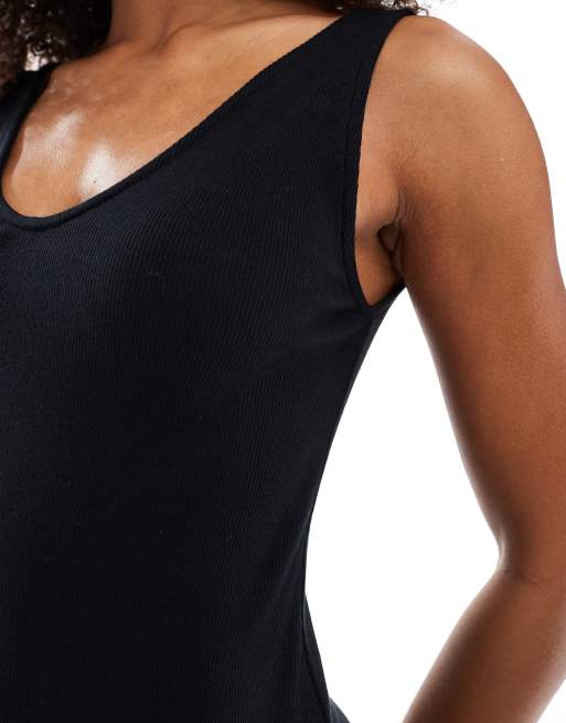 ASOS DESIGN sleeveless v-neck rib mini dress in black, 4 of 4