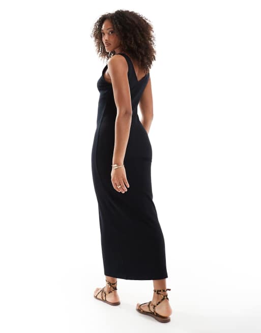 ASOS DESIGN sleeveless v-neck ribbed midaxi dress in black